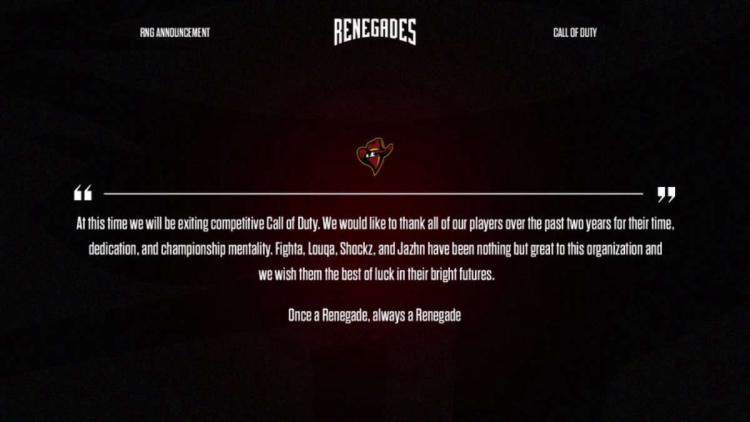 Renegades закрывает подразделение по Call of Duty