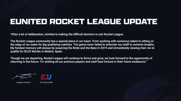 EUnited освободили от обязанностей троих представителей состава Rocket League