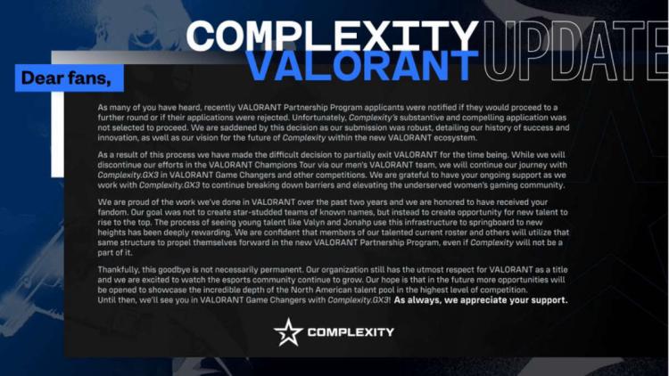 Complexity Gaming закрывает мужской состав по VALORANT