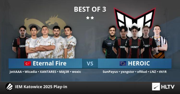 Eternal Fire одержали победу над HEROIC в напряженном матче на IEM Katowice 2025