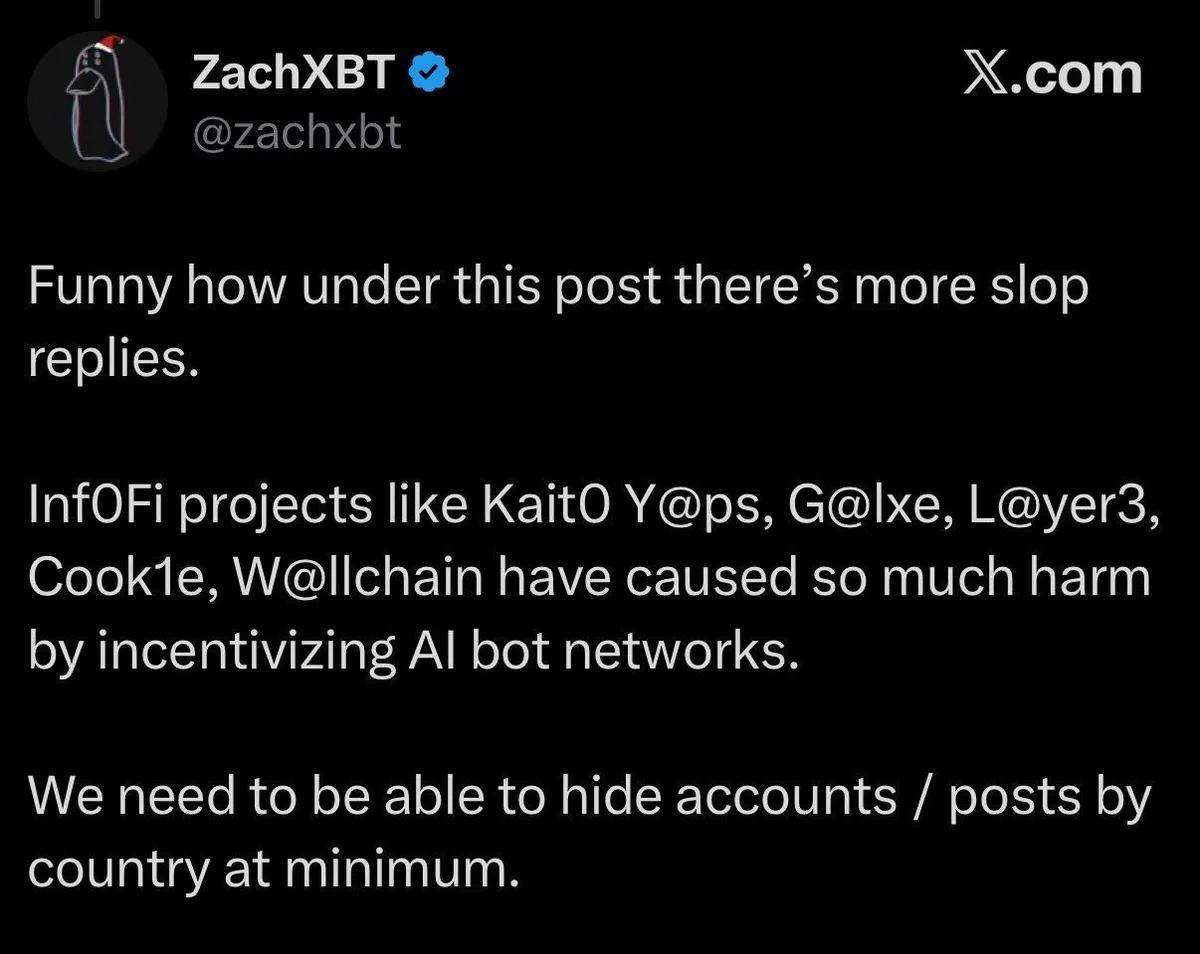 ZachXBT критикует проекты InfoFi за поощрение ИИ-ботов