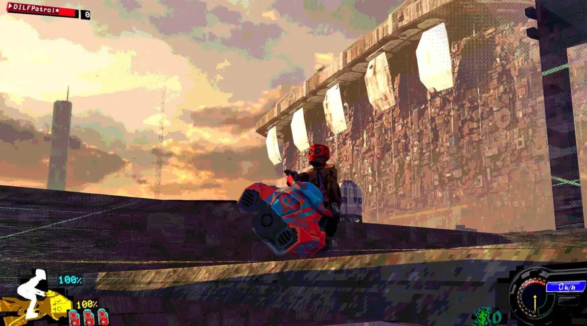 Из мира «Опустошение дождя» — шумный и быстрый киберпанк-гонщик.