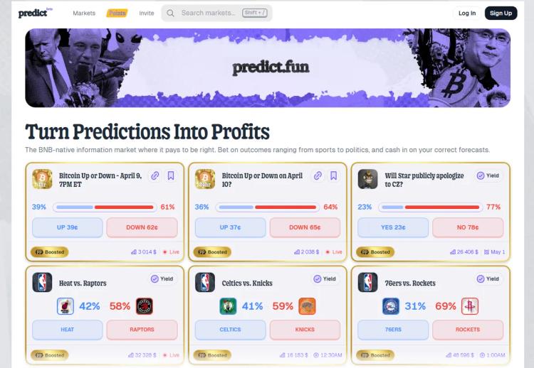 Кошелек Binance интегрирует рынки предсказаний Predict.fun в цепочку BNB