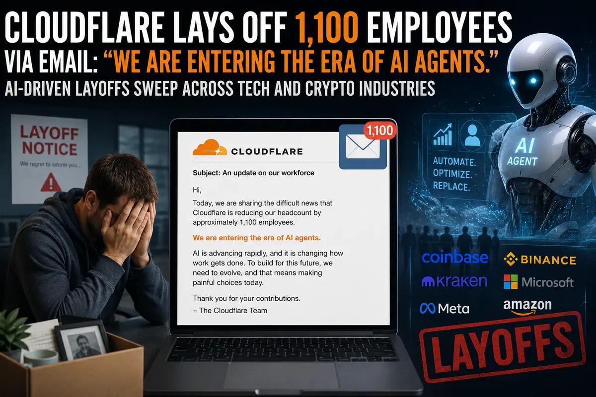 Cloudflare увольняет 1100 сотрудников по электронной почте: "Мы вступаем в эру агентов ИИ". Увольнения, вызванные искусственным интеллектом, охватили технологические и криптовалютные отрасли