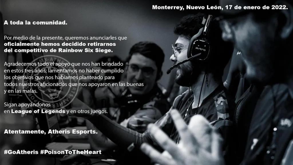 В составе Atheris Esports по Rainbow Six Siege не осталось активных игроков