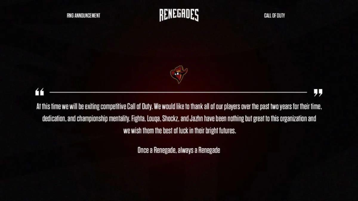 Renegades закрывает подразделение по Call of Duty