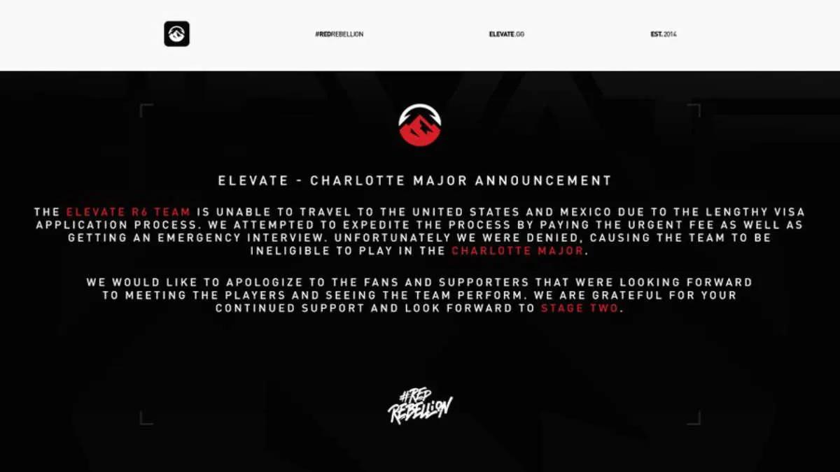 Elevate пропустит Six Charlotte Major 2022