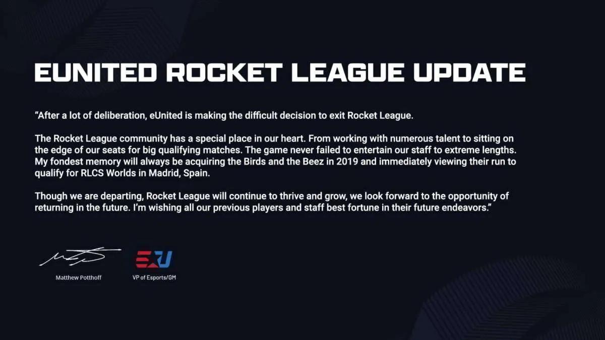 EUnited освободили от обязанностей троих представителей состава Rocket League