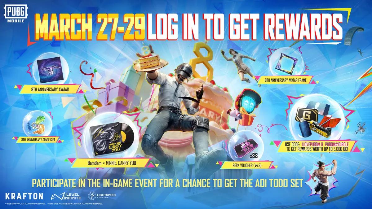 PUBG MOBILE начинает празднование своей 8-й годовщины с эксклюзивными наградами и событиями.