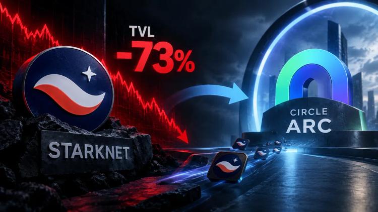 Показатель TVL Starknet упал на 73% за день, поскольку крупнейшее приложение компании перешло на платформу Arc от Circle.