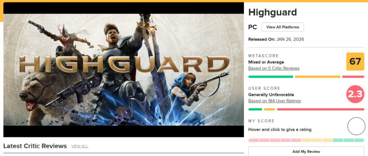 Highguard признана худшей игрой 2026 года по версии Metacritic 1.